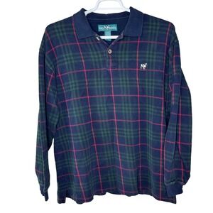 Vintage Big Dogs Polo Rugby Shirt Men's‎ XL Plaid Long Sleeve Navy Streetwear
